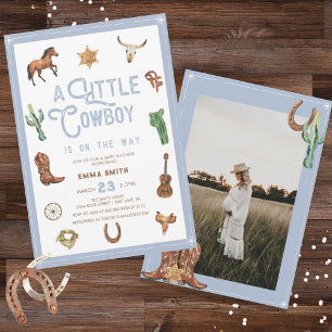 Westerne kleine cowboy foto baby boy shower kaart