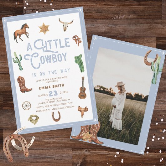 Westerne kleine cowboy foto baby boy shower kaart