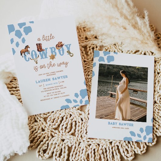 Westerne kleine cowboy foto baby boy shower kaart