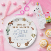Westerne kleine cowboy foto Baby shower Papieren Bordje (Feest)
