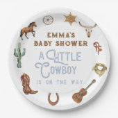 Westerne kleine cowboy foto Baby shower Papieren Bordje (Voorkant)