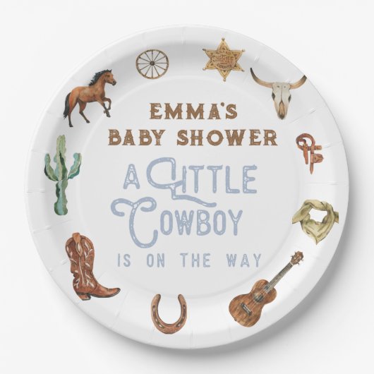 Westerne kleine cowboy foto Baby shower Papieren Bordje (Voorkant)