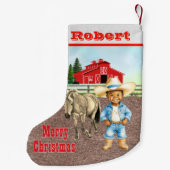 Westerne kleine cowboy met paard en schuur kleine kerstsok (Achterkant)