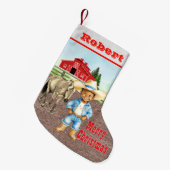 Westerne kleine cowboy met paard en schuur kleine kerstsok (Voorkant (Hangend))