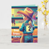 Westerne kleine cowgirl 2e verjaardag rodeo custom kaart (Gele Bloem)