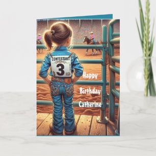 Westerne kleine cowgirl 3e verjaardag rodeo custom kaart
