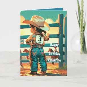 Westerne kleine cowgirl 3e verjaardag rodeo custom kaart