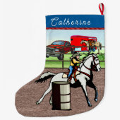 Westerne kleine cowgirl barrel racer grote kerstsok (Achterkant)