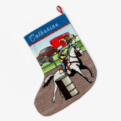 Westerne kleine cowgirl barrel racer grote kerstsok (Achterkant (Hangend))