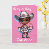 Westerne kleine cowgirl eerste verjaardag custom kaart (Gele Bloem)