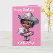 Westerne kleine cowgirl eerste verjaardag custom kaart (Gele Bloem)