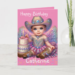 Westerne kleine cowgirl eerste verjaardag custom kaart