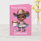 Westerne kleine cowgirl eerste verjaardag custom kaart (Gele Bloem)
