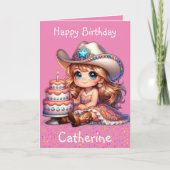 Westerne kleine cowgirl eerste verjaardag custom kaart (Voorkant)