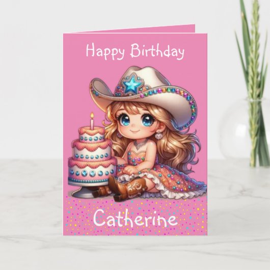 Westerne kleine cowgirl eerste verjaardag custom kaart (Voorkant)