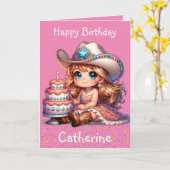 Westerne kleine cowgirl eerste verjaardag custom kaart (Gele Bloem)
