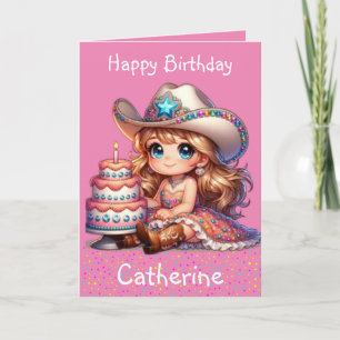 Westerne kleine cowgirl eerste verjaardag custom kaart