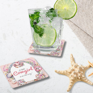 Westerne kleine cowgirl roze kust Baby shower Kartonnen Onderzetters