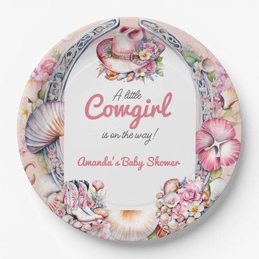 Westerne kleine cowgirl roze kust Baby shower Papieren Bordje (Voorkant)