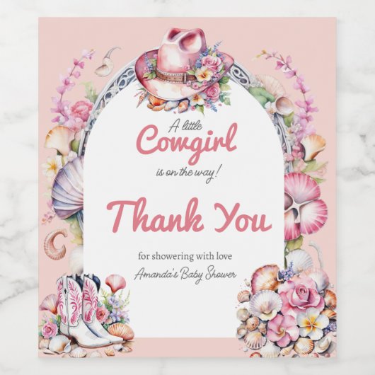 Westerne kleine cowgirl roze kust Baby shower Wijn Etiket (Enkel label)