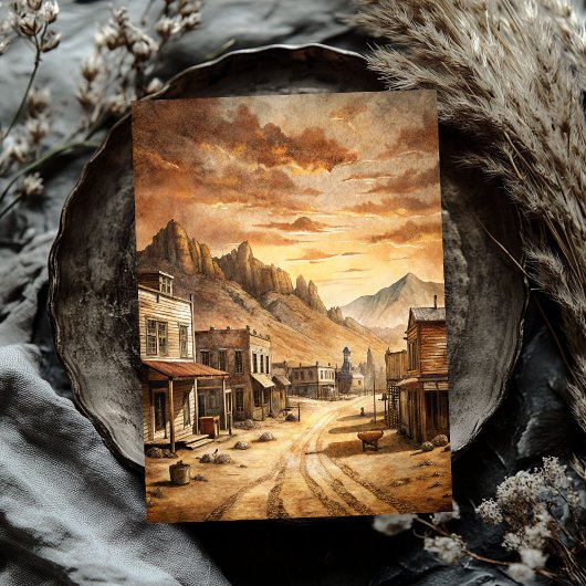 Westerne kleine stad in Wild West Prairie Tissuepapier