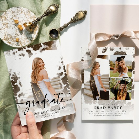 Westerne Koe Print Foto Afstudeerfeest Kaart