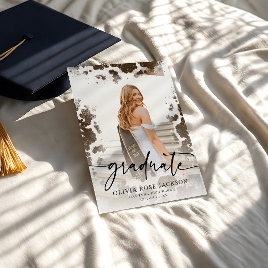 Westerne Koe Print Foto Afstudeerfeest Kaart