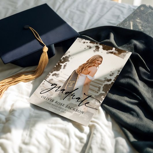 Westerne Koe Print Foto Afstudeerfeest Kaart