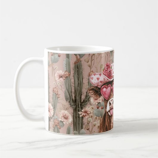 Westerne Koe Roze Hart Zonnebril Cactus Bloemen Koffiemok (Links)