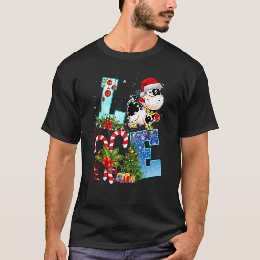 Westerne Koe Santa hat Love Kerstmis Farmer Farmin T-shirt (Voorkant)
