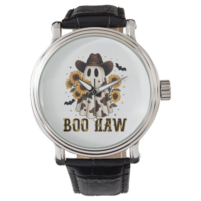 Westerne Koe Spot Spooky Ghost Boo Haw Horloge (Voorkant)