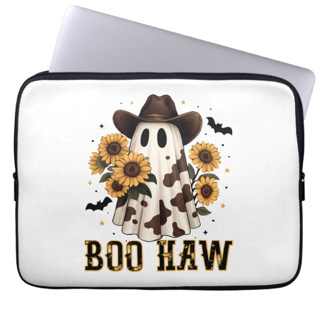 Westerne Koe Spot Spooky Ghost Boo Haw Laptop Sleeve (Voorkant)