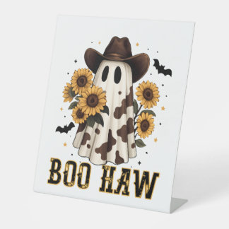 Westerne Koe Spot Spooky Ghost Boo Haw Reclamebord Met Voetstuk