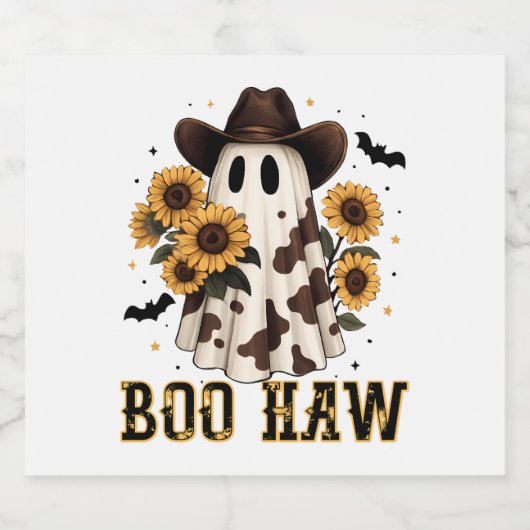 Westerne Koe Spot Spooky Ghost Boo Haw Sparkling Wijnetiket (Enkel label)