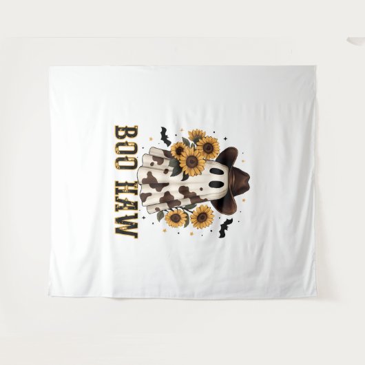 Westerne Koe Spot Spooky Ghost Boo Haw Wandkleed (Voorkant (horizontaal))