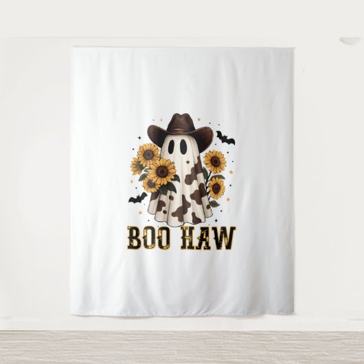 Westerne Koe Spot Spooky Ghost Boo Haw Wandkleed (Voorkant)