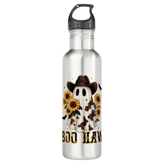 Westerne Koe Spot Spooky Ghost Boo Haw Waterfles (Voorkant)