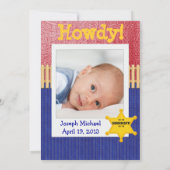 Westerne kondiging van de Baby van Cowboy Sheriff Aankondiging (Achterkant)