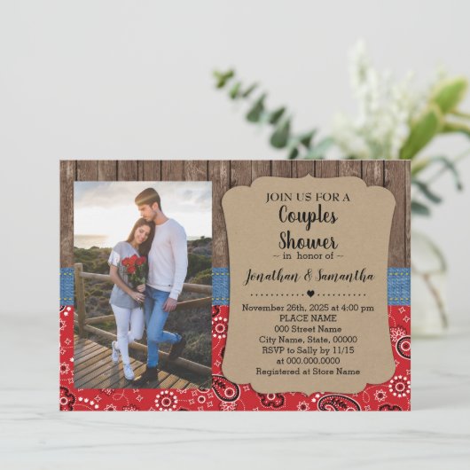 Westerne koppels douchen country chic bruiloft kaart (Staand voorkant)