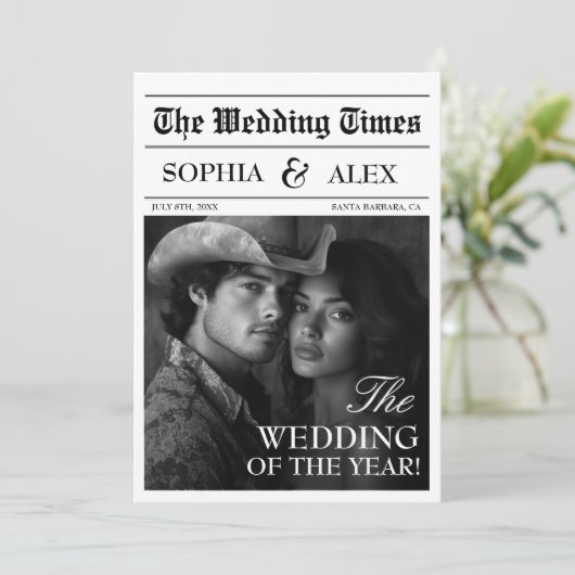 Westerne kranten bruiloft uitnodiging (Staand voorkant)