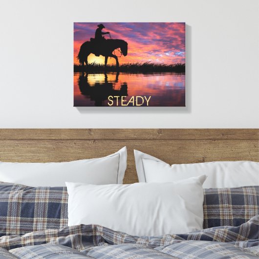 Westerne kunst cowboy op het paard canvas afdruk (Insitu (Slaapkamer))