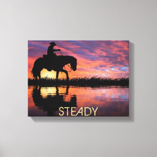 Westerne kunst, cowboy, paarden, zonnebank canvas afdruk