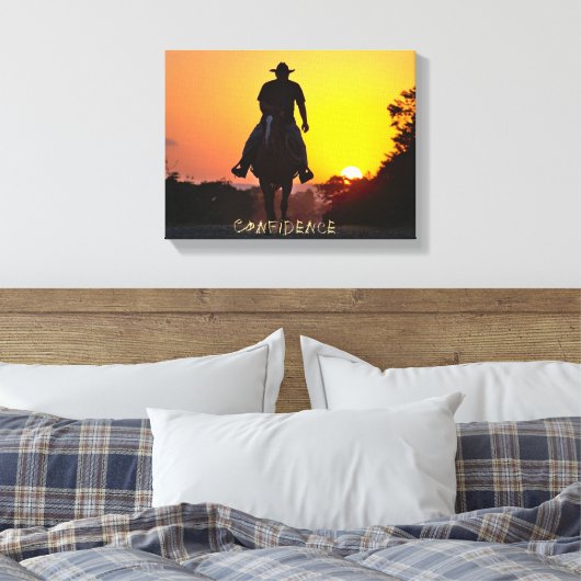 Westerne kunst, Cowboy Sunset, Sterkte, Canvas Afdruk (Insitu (Slaapkamer))