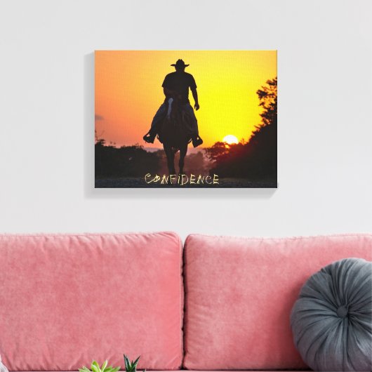 Westerne kunst, Cowboy Sunset, Sterkte, Canvas Afdruk (Insitu (Woonkamer))