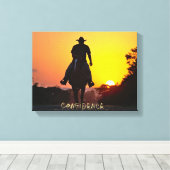 Westerne kunst, Cowboy Sunset, Sterkte, Canvas Afdruk (Insitu (Houten vloer))