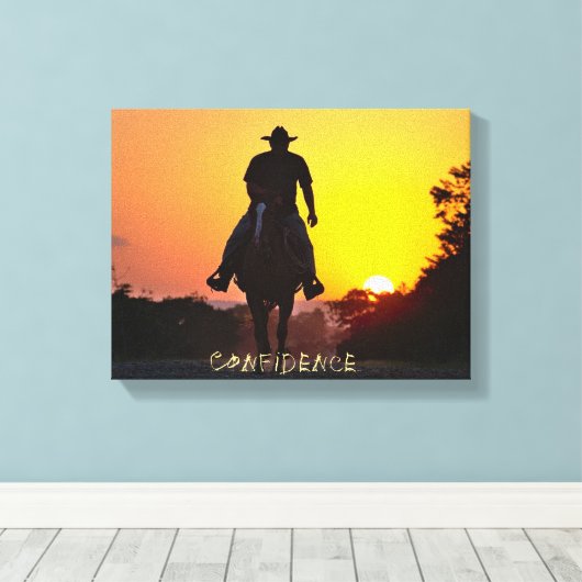 Westerne kunst, Cowboy Sunset, Sterkte, Canvas Afdruk (Insitu (Houten vloer))