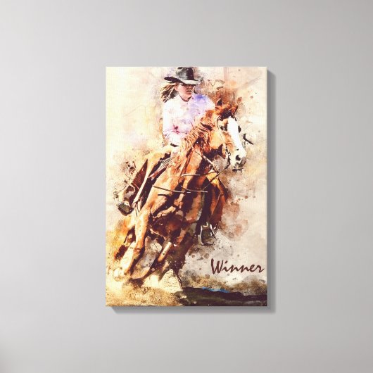 Westerne kunst, Cowgirl Horse, Rodeo Winner Canvas Afdruk (Voorkant)