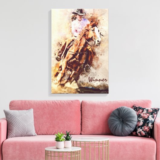 Westerne kunst, Cowgirl Horse, Rodeo Winner Canvas Afdruk (Insitu (Woonkamer))