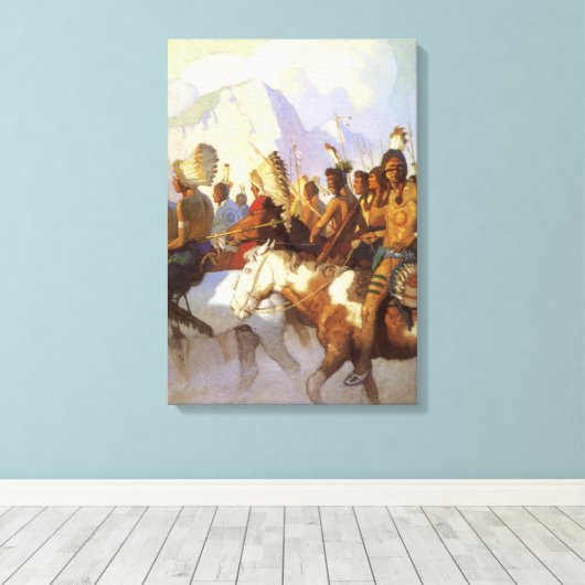  Westerne Kunst, Indische Oorlogspartij door NC Wy Canvas Afdruk (Insitu (Houten vloer))