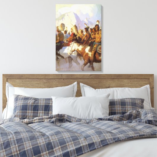  Westerne Kunst, Indische Oorlogspartij door NC Wy Canvas Afdruk (Insitu (Slaapkamer))